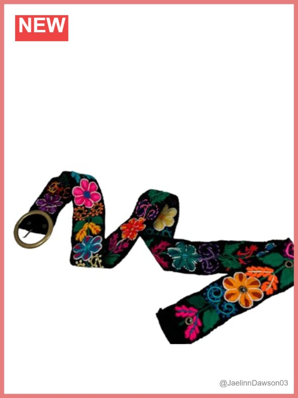 Handmade Embroidered Wool Belt Floral Peruvian Boho Vintage